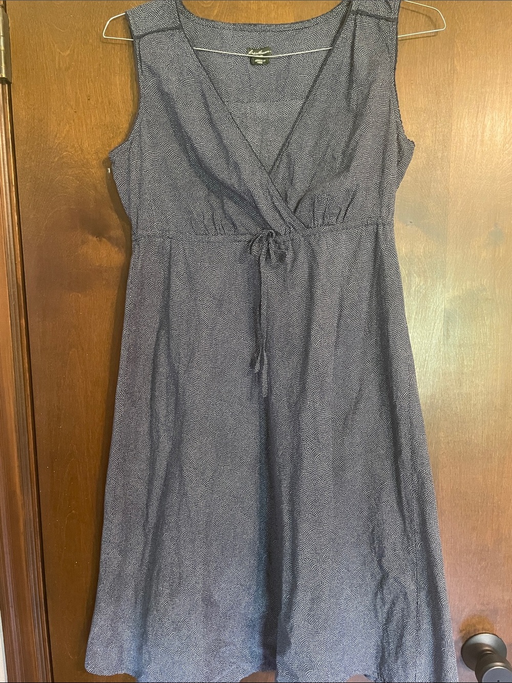 Sleeveless Wrap-Front Midi Dress in Deep Blue with Drawstring Waist